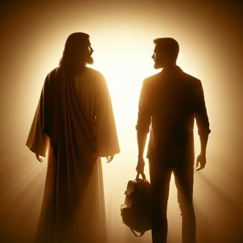 Jesus walking with a modern day man