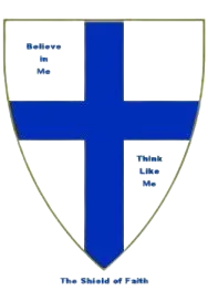 A shield with a  blue cross in the middle